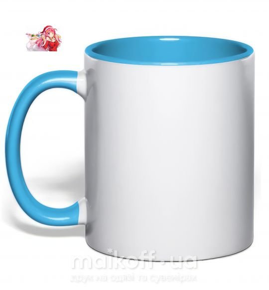 Чашка з кольоровою ручкою Аниме девушка санта Блакитний фото