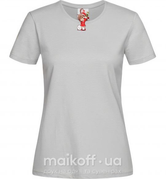 Жіноча футболка Аниме девочка санта Сірий фото