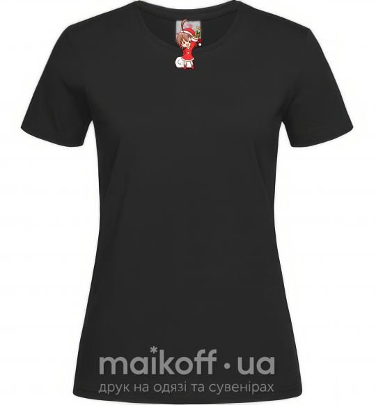 Жіноча футболка Аниме девочка санта Чорний фото