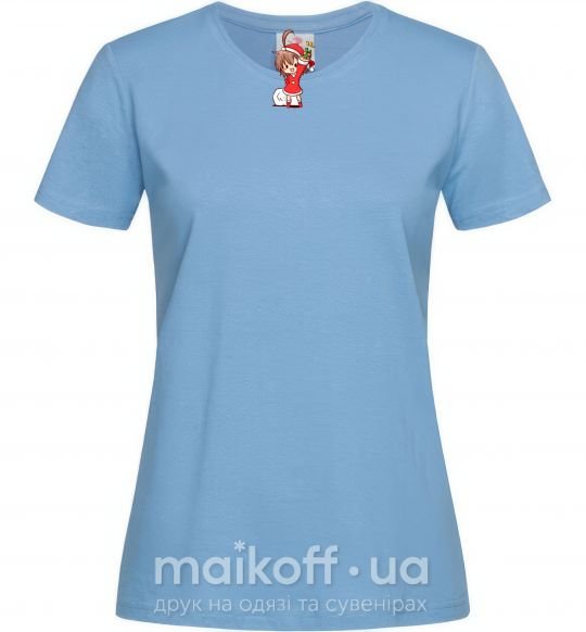 Женская футболка Аниме девочка санта Голубой фото