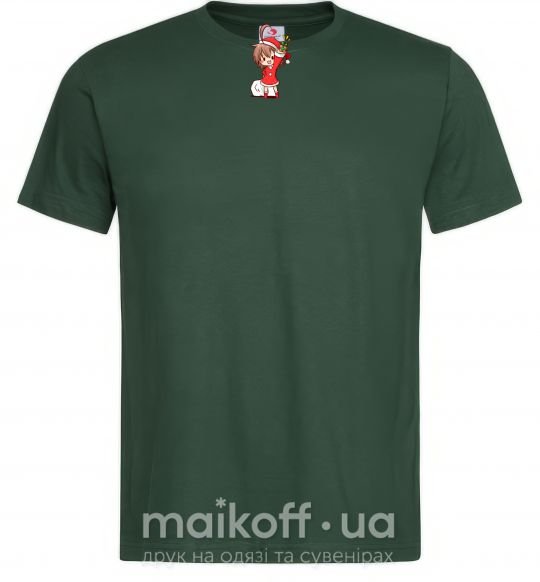 Мужская футболка Аниме девочка санта Темно-зеленый фото