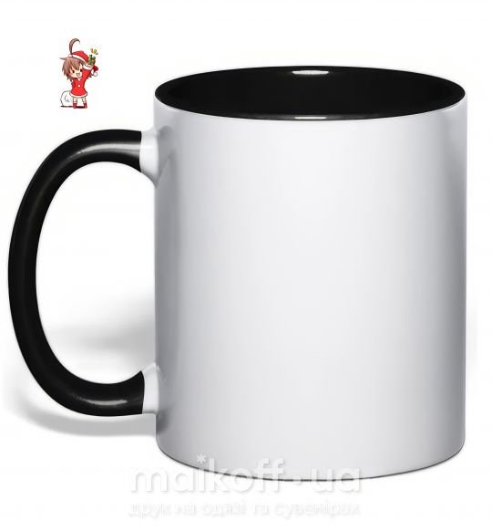 Чашка з кольоровою ручкою Аниме девочка санта Чорний фото