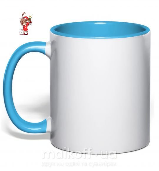 Чашка с цветной ручкой Аниме девочка санта Голубой фото
