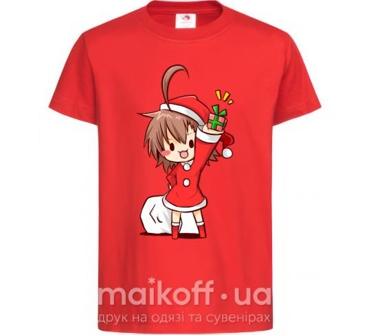 Детская футболка Аниме девочка санта Красный фото