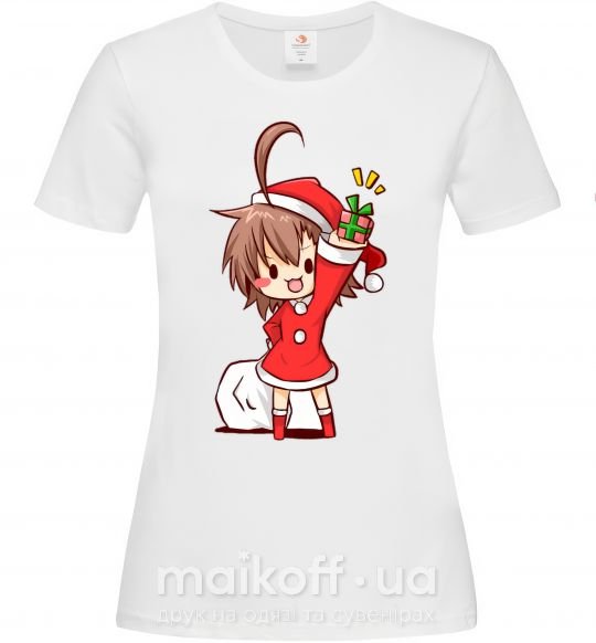 Женская футболка Аниме девочка санта Белый фото