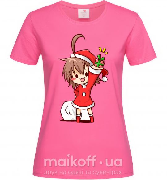 Жіноча футболка Аниме девочка санта Яскраво-рожевий фото