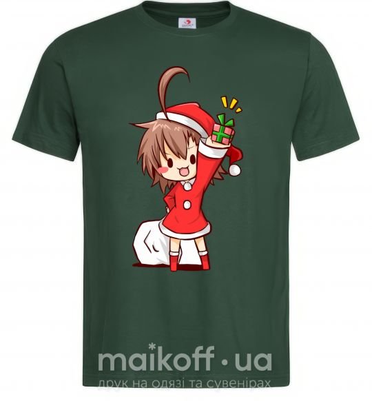 Мужская футболка Аниме девочка санта Темно-зеленый фото