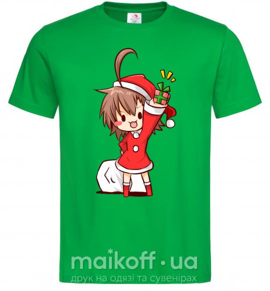 Мужская футболка Аниме девочка санта Зеленый фото