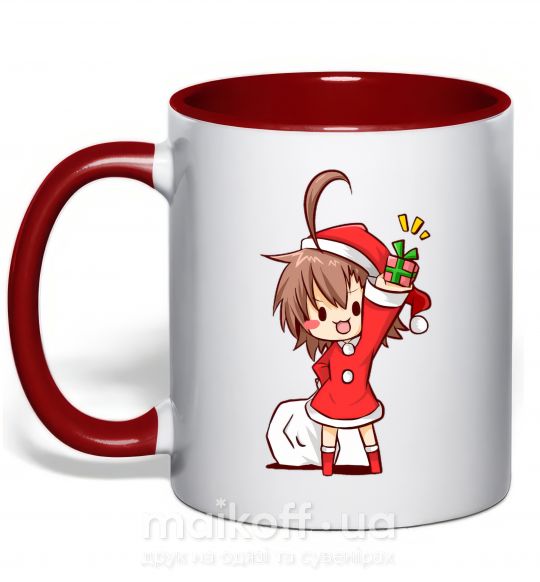 Чашка с цветной ручкой Аниме девочка санта Красный фото
