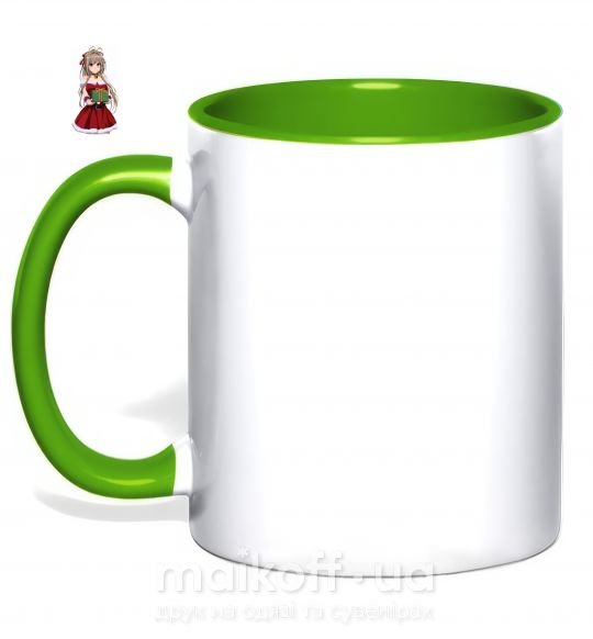 Чашка з кольоровою ручкою Аниме с подарком Зелений фото