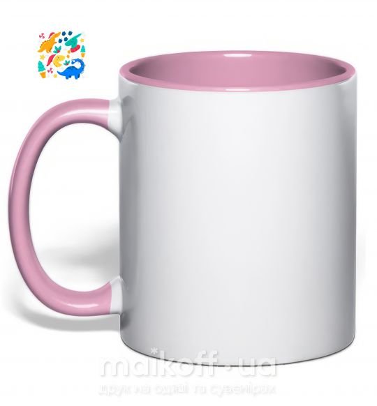 Чашка з кольоровою ручкою Динозавры новогодние Ніжно рожевий фото