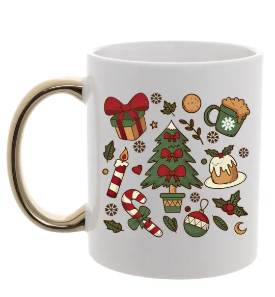 Чашка з кольоровою ручкою Новий рік набір Золото фото