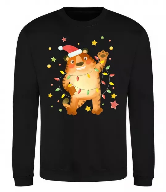 Свитшот Тигр в гірлянді Черный фото