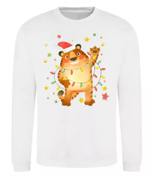 Свитшот Тигр в гірлянді Белый фото