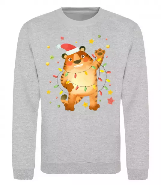 Свитшот Тигр в гірлянді Серый меланж фото