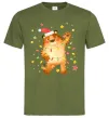 Мужская футболка Тигр в гірлянді Оливковый фото