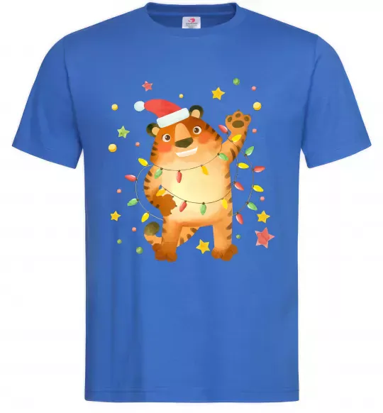 Мужская футболка Тигр в гірлянді Ярко-синий фото