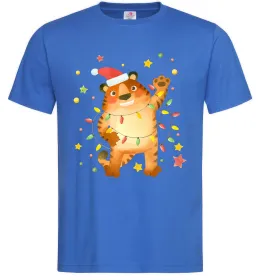 Мужская футболка Тигр в гірлянді Ярко-синий фото