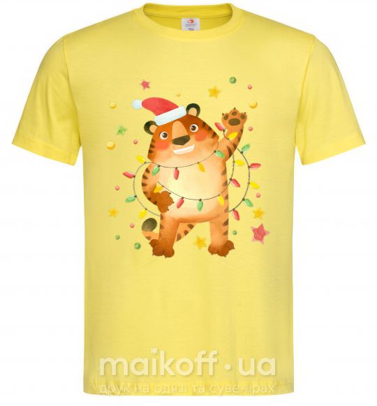 Мужская футболка Тигр в гирлянде Лимонный фото