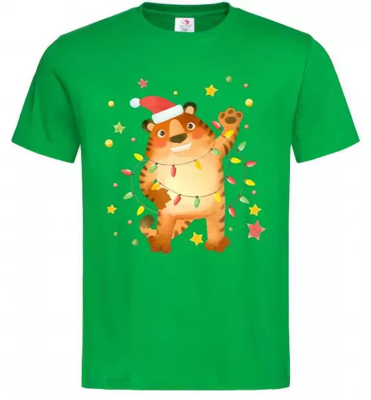 Мужская футболка Тигр в гірлянді Зеленый фото