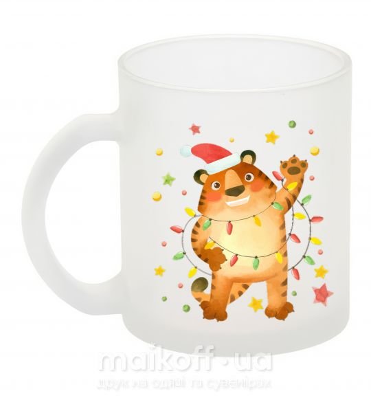 Чашка стеклянная Тигр в гирлянде Фроузен фото