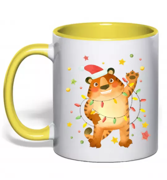 Чашка с цветной ручкой Тигр в гірлянді Солнечно желтый фото