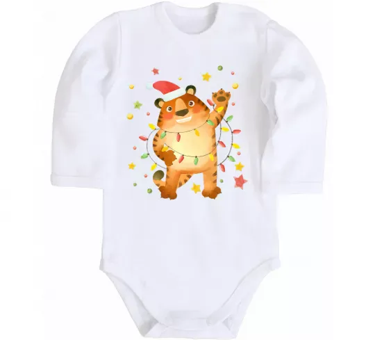 Дитячий бодік Тигр в гірлянді Білий фото