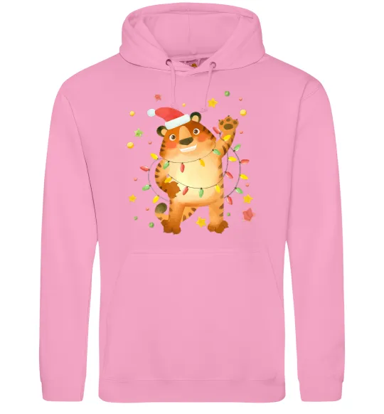 Жіноча толстовка (худі) Тигр в гірлянді Рожевий фото