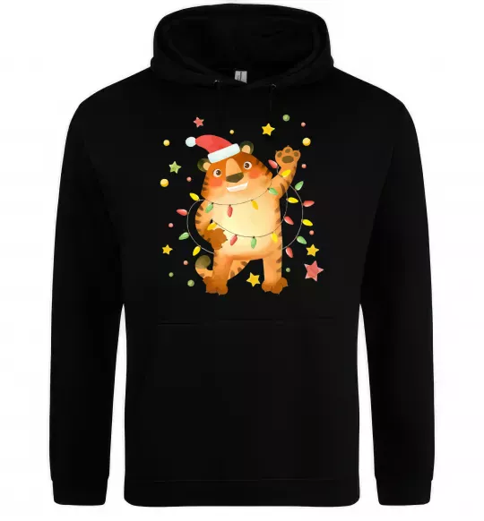 Жіноча толстовка (худі) Тигр в гірлянді Чорний фото