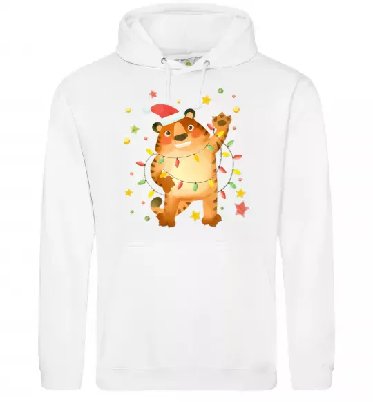 Жіноча толстовка (худі) Тигр в гірлянді Білий фото