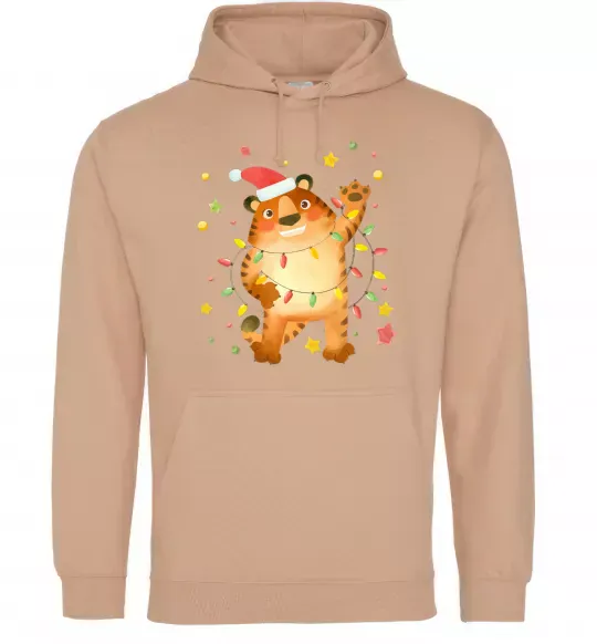 Жіноча толстовка (худі) Тигр в гірлянді Пісочний фото