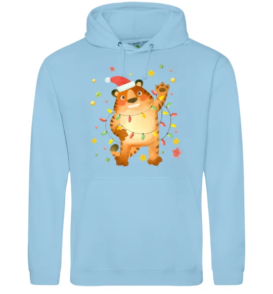 Жіноча толстовка (худі) Тигр в гірлянді Блакитний фото