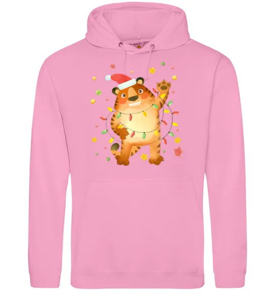 Чоловіча толстовка (худі) Тигр в гірлянді Рожевий фото