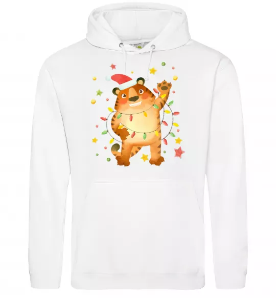 Чоловіча толстовка (худі) Тигр в гірлянді Білий фото