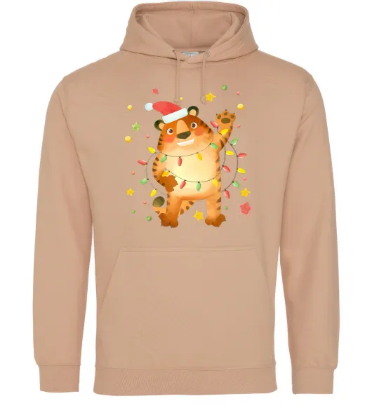 Чоловіча толстовка (худі) Тигр в гірлянді Пісочний фото