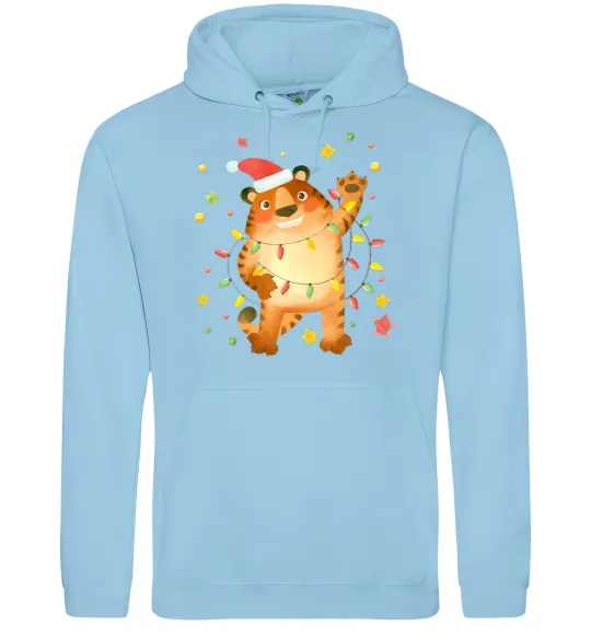 Чоловіча толстовка (худі) Тигр в гірлянді Блакитний фото