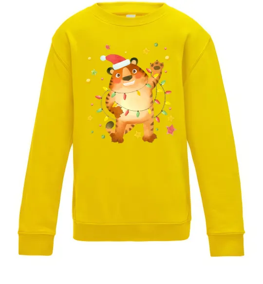 Детский Свитшот Тигр в гірлянді Солнечно желтый фото