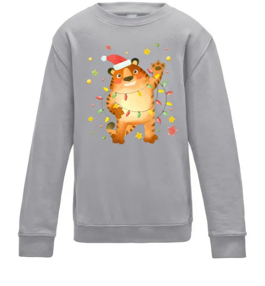 Детский Свитшот Тигр в гірлянді Серый меланж фото