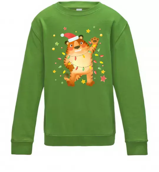 Детский Свитшот Тигр в гірлянді Лаймовый фото