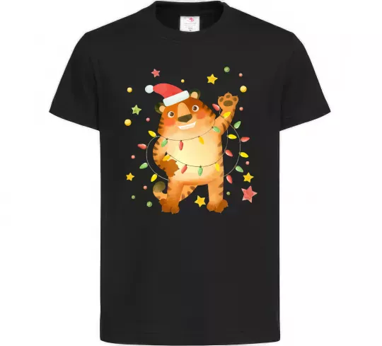 Дитяча футболка Тигр в гірлянді Чорний фото