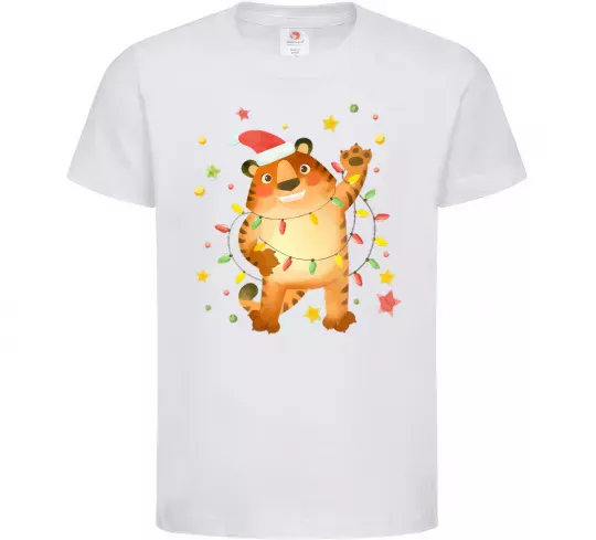 Дитяча футболка Тигр в гірлянді Білий фото