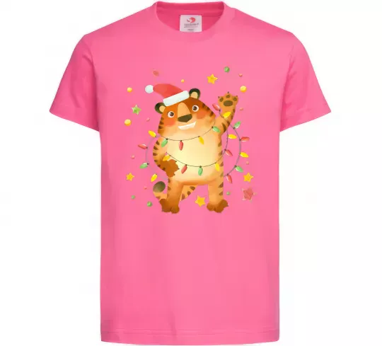 Дитяча футболка Тигр в гірлянді Яскраво-рожевий фото
