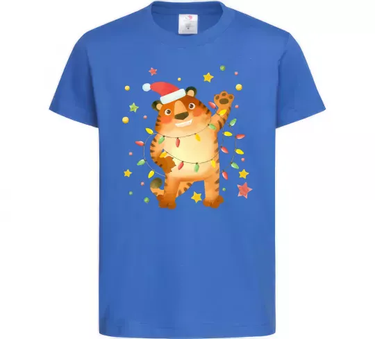 Дитяча футболка Тигр в гірлянді Яскраво-синій фото