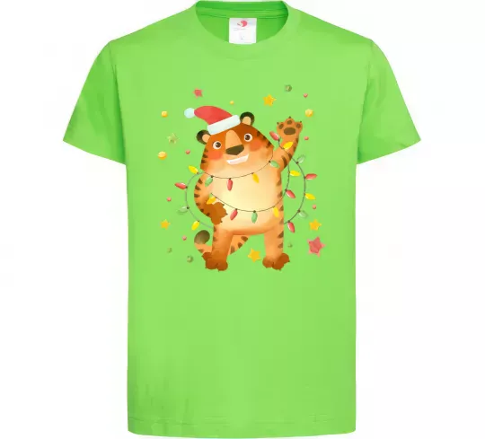 Дитяча футболка Тигр в гірлянді Лаймовий фото