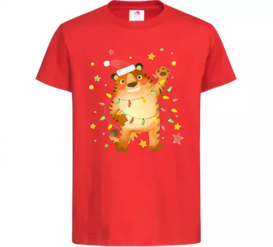 Дитяча футболка Тигр в гірлянді Червоний фото