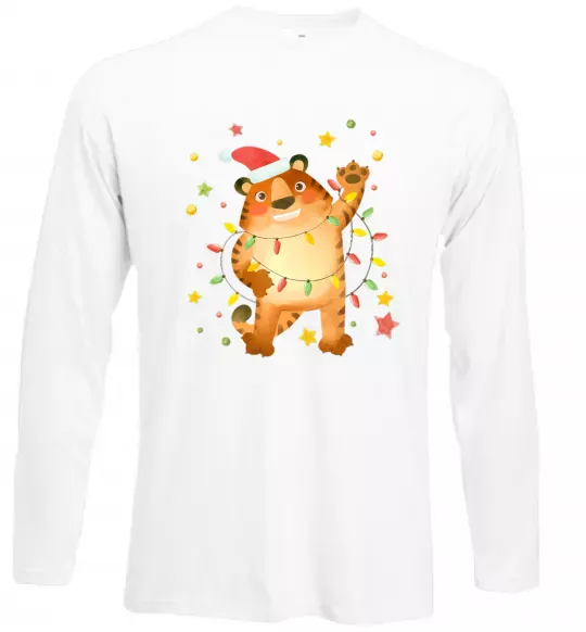 Лонгслів Тигр в гірлянді Білий фото