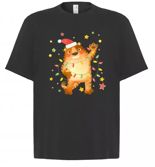 Футболка Оверсайз Тигр в гірлянді Черный фото