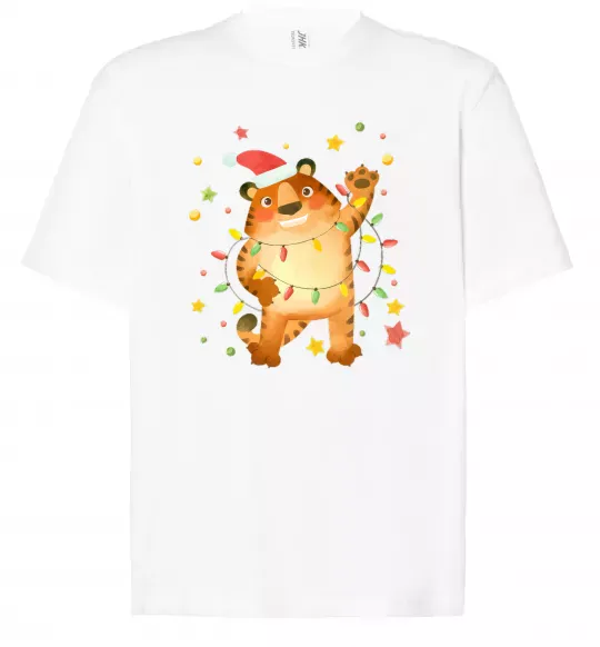 Футболка Оверсайз Тигр в гірлянді Белый фото