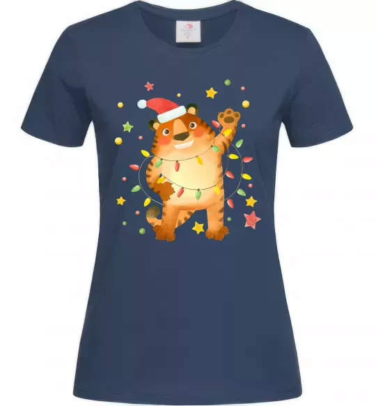 Женская футболка Тигр в гірлянді Темно-синий фото