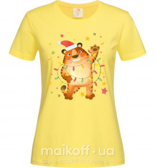 Женская футболка Тигр в гирлянде Лимонный фото